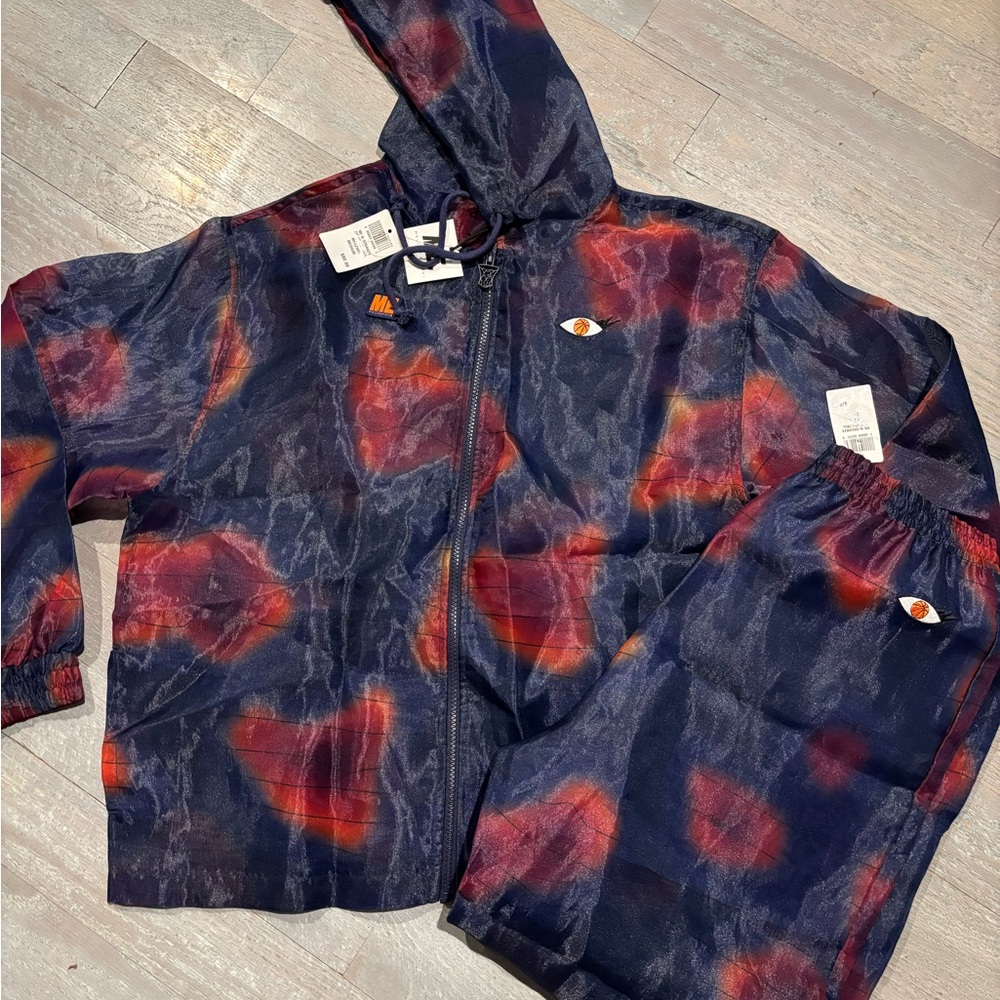 Melody Ehsani Navy, Red and Orange Tie-Dye Hooded Jacket and Pants Set Sheer